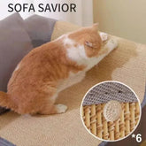 Orange and white cat sitting on textured fabric, showcasing the Ultimate Cat Scratcher for furniture protection and home decor solution